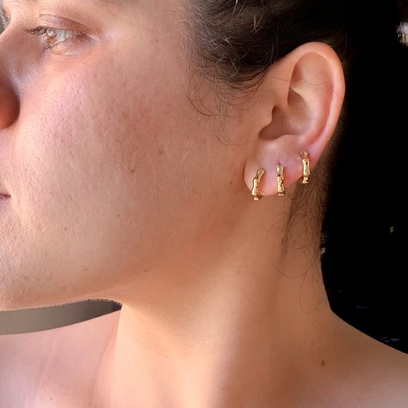 COPY - MINI GOLD HOOPS SMALL BAMBOO GOLD HOOPS - Picture 4 of 5